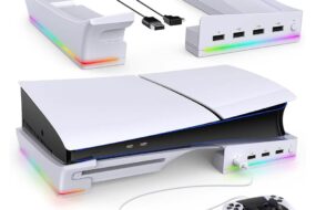 iPega PG-P5S021 horizontalni multifunkcionalni stalak za PS5 slim/PRO RGB beli