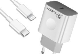 Kucni punjac KONFULON C69D+DC13 PD20W sa PD kablom Type C na iPhone lightning beli
